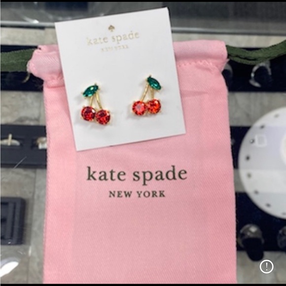 Kate Spade New York Ma Cherie Cherry Crystal Stud Earrings ~ Dainty Fruit Bling - Picture 7 of 12